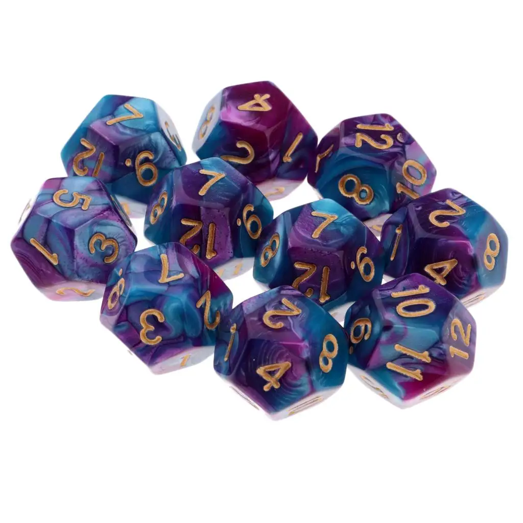 2-4pack Multi-sided Dice Polyhedron Dice D12 for D&D TRPG Table Game Purple+Blue