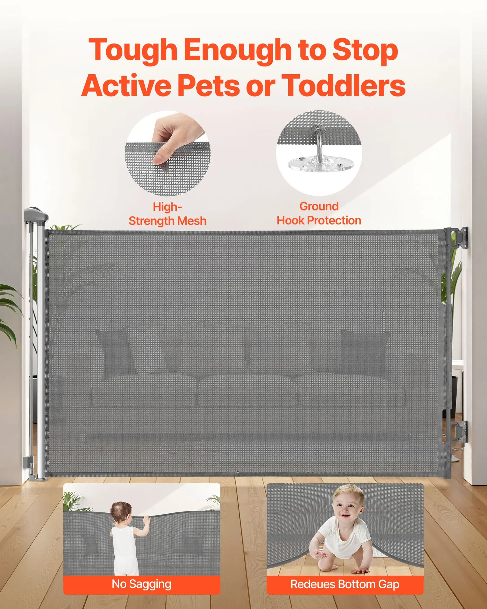 Retractable Baby Gate, Extends To 57 Inch Wide, 38.5 Inch Tall, With Security Lock, Easy To Use, Walk Through Without Tripping,