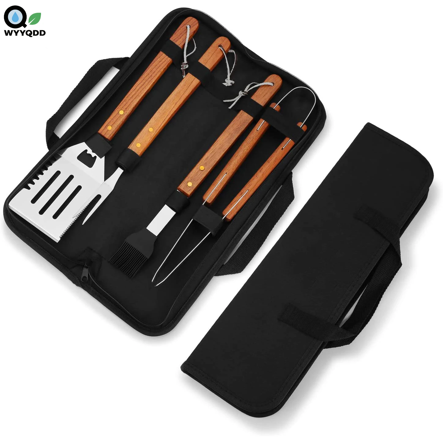

Stainless Steel BBQ Tool Set with Solid Hard Wood Handles, Set of 4 for Cooking,Barbecue&Outdoor Camping Grilling Gift Kit by
