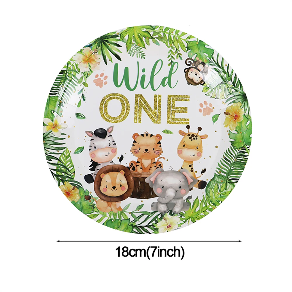 Wild One Einweggeschirr-Set, Dschungel-Geburtstagsparty-Zubehör, Pappteller, Tassen, Servietten, Safari-Tiere, Mottoparty-Dekoration – Detail 2