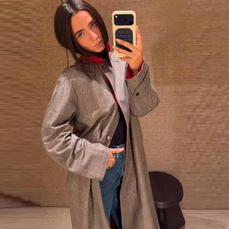 Elegant Reversible Trench Coat Casual Vintage Versatile Loose Outerwear Chic Fashion Autumn Women Street Overcoat