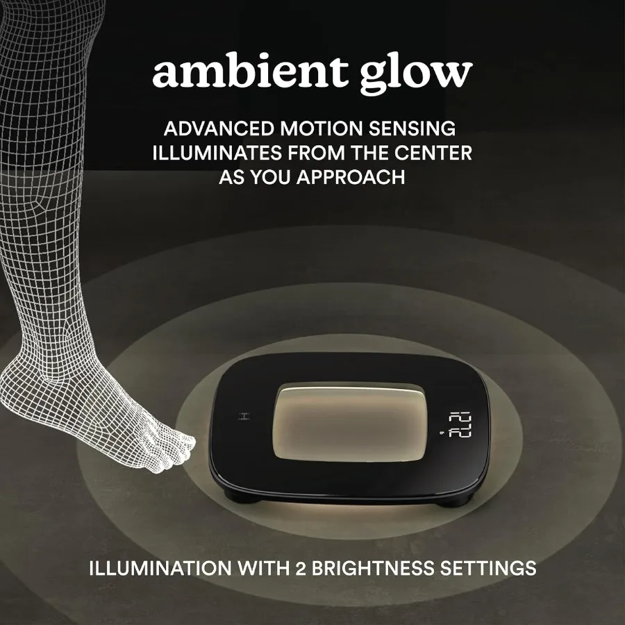 ميزان حمام رقمي مع إضاءة مركزية محيطة بمستشعر للحركة للحمامات المنزلية الحديثة تصميم أنيق من الزجاج المقسى #5
