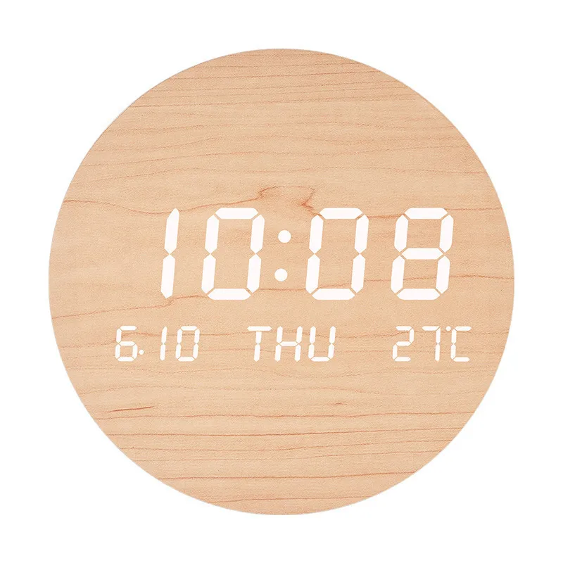 

LED Silent Digital Clock Warm Nordic Style Practical Home Decor Bright Digital Display Wooden Texture Pattern For Living Room
