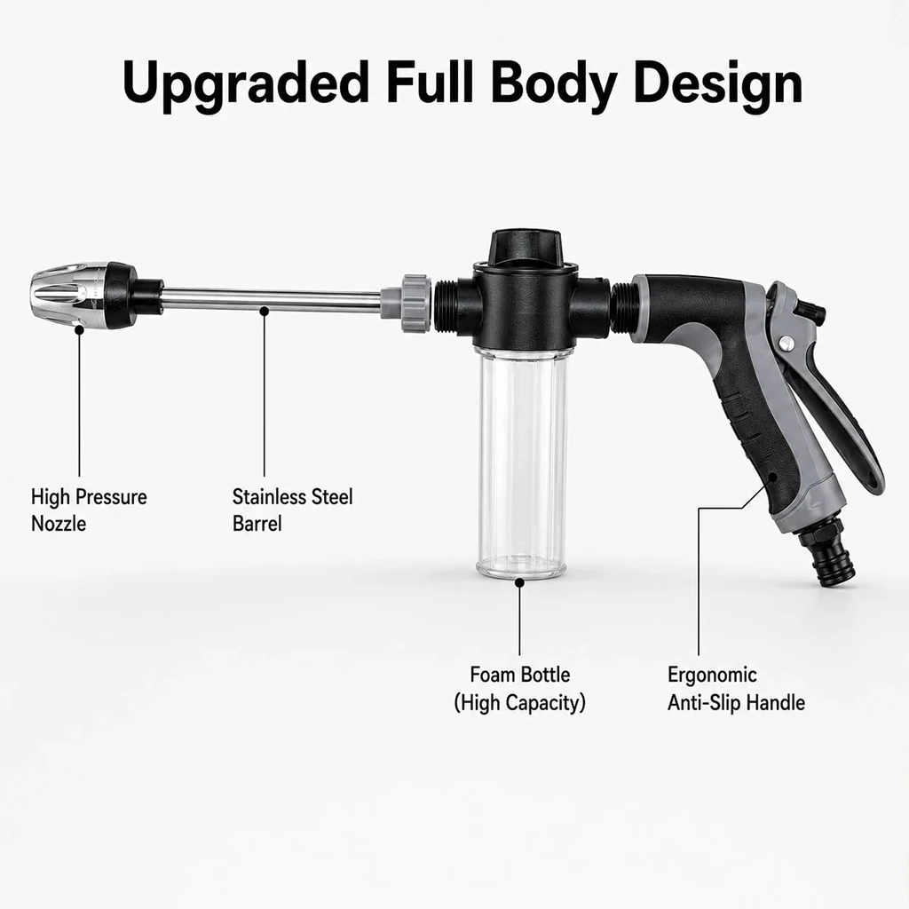 High-Pressure Car Wash Gun With Extended Spray Wand. Adjustable Nozzle For Garden Hose. Suitable For Cleaning Bicycles/ Vehicles/ Outdoor Areas/ Gardening Watering. view 5