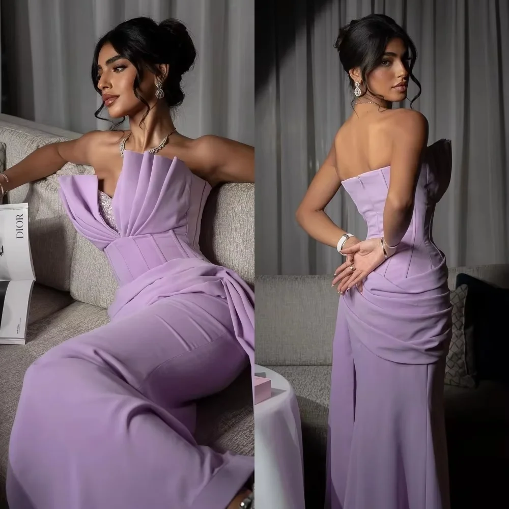 

Customized Exquisite Sleeveless Beading Evening Dress Charming Ruched Prom Dress Elegant V-neck Zipper Party Gown فساتين سهرة