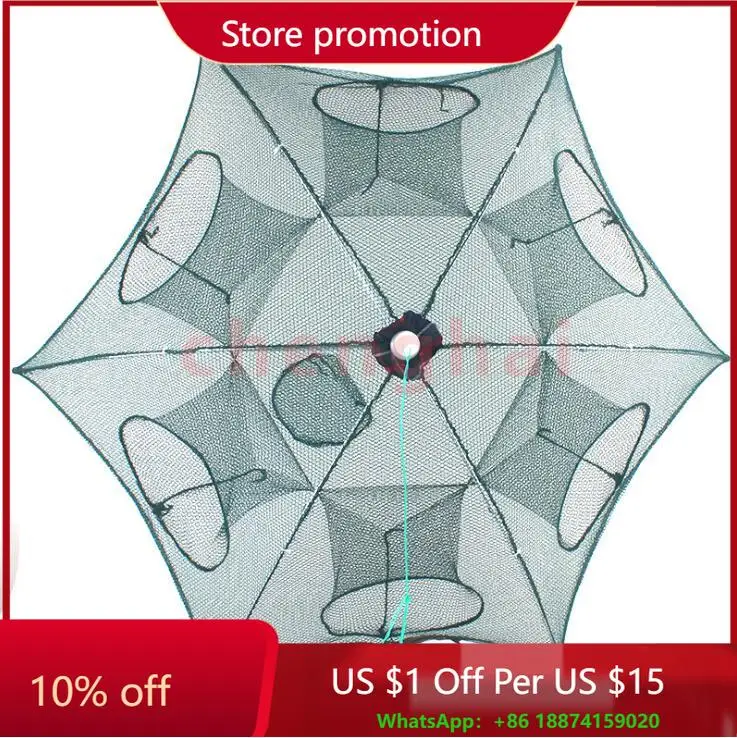 

Folded Portable 6 Hole Automatic Fishing Shrimp Trap Fishing Net