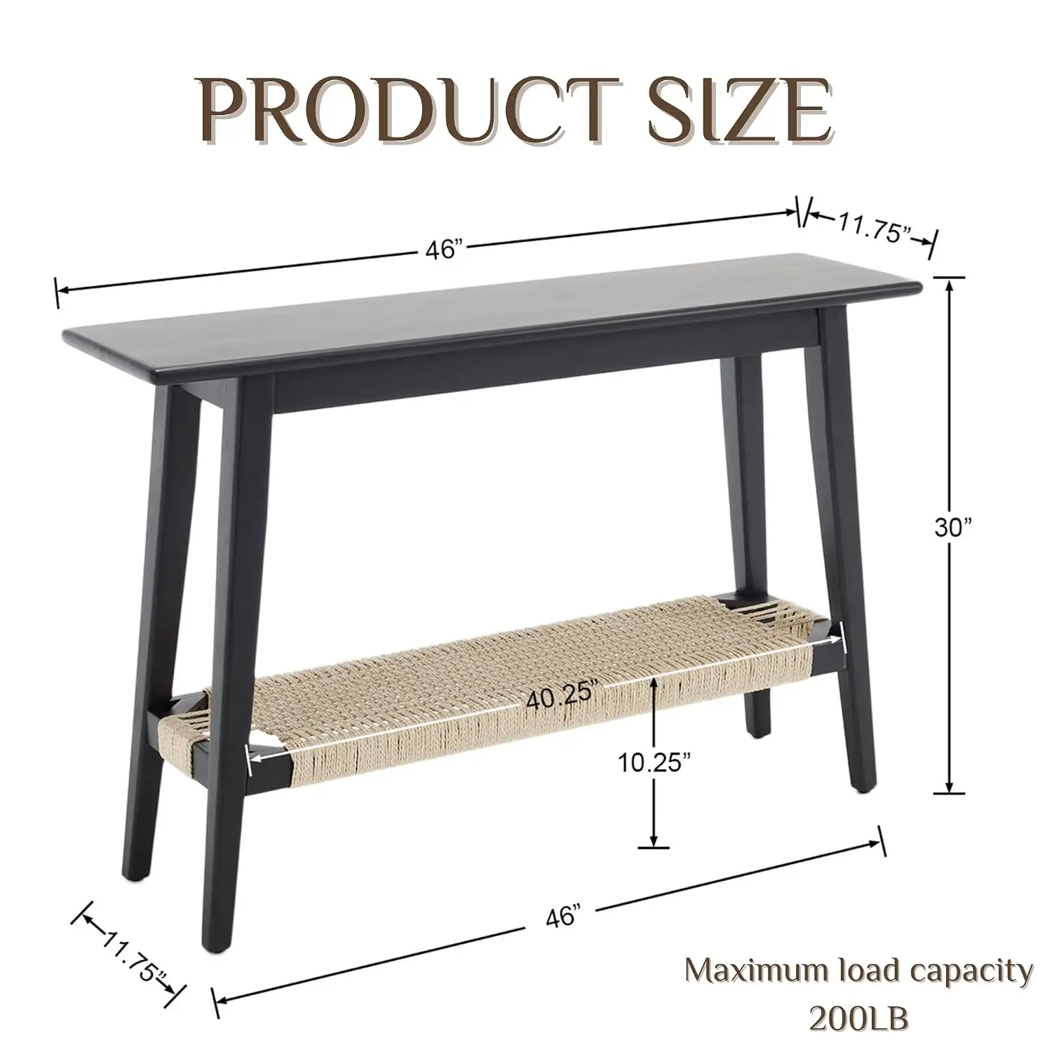 Farmhouse Narrow Console Table with Rattan Storage Shelf 46
