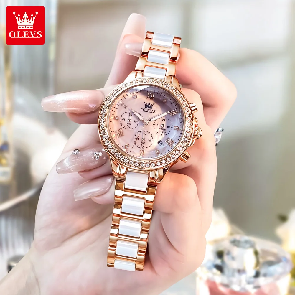 OLEVS 9999 Elegant Women's Watch Luxury Brand Multi functional Waterproof Luminous Quartz Watch Diamond Women's Watch Girl Gift