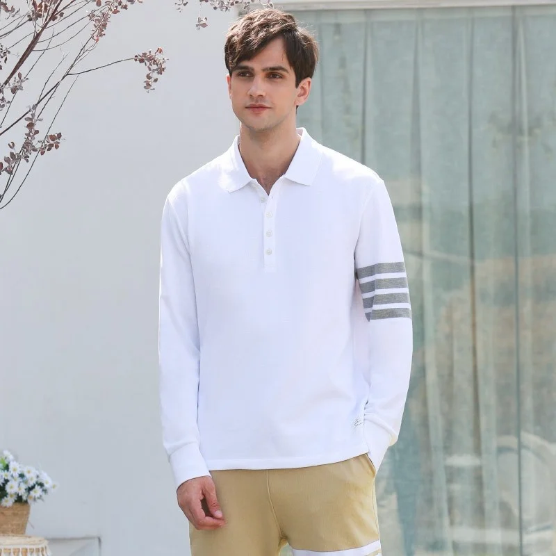 

Мужская рубашка поло с длинным рукавом, повседневная, с отложным воротником, из чистого хлопка пике, модная