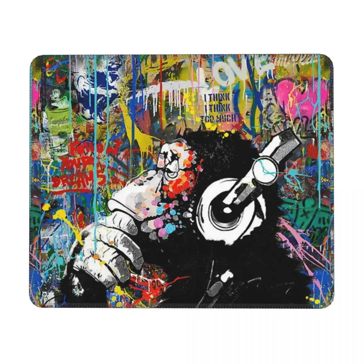 Monkey Thinker - Banksy Urban Contemporary Colorful Street Art - DJ Chimp Mouse Pad Gaming Laptops Mousepad