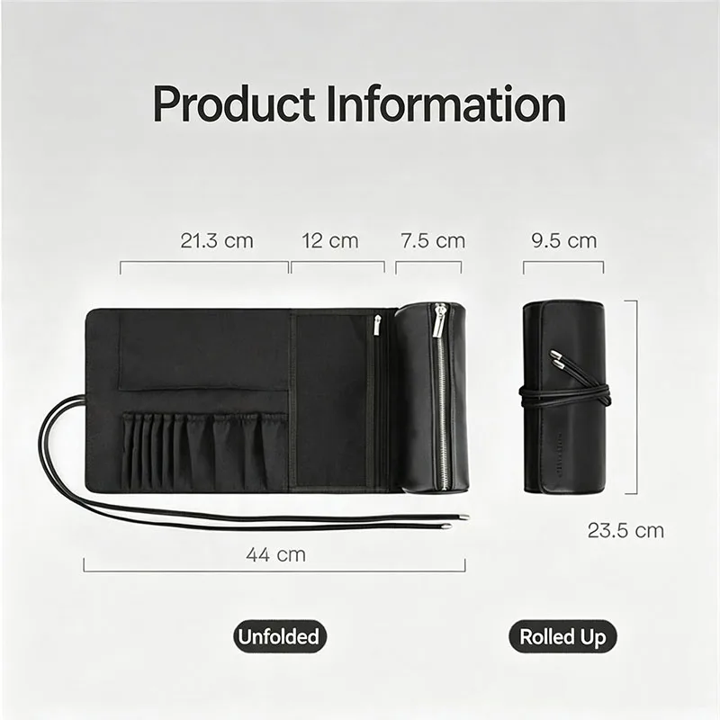 PU Leather Detachable Cylinder Makeup Brushes Storage Bag Roll Up Travel Cosmetic Tools Organizer Bag Beauty Tool Storage Case