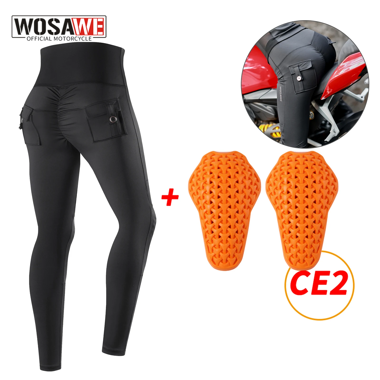 

WOSAWE Women's High Elastic Motorcycle Pants with Soft Knee Pads, Hip-Shaping Design, Beathable Quick Dry for Riding Cycling