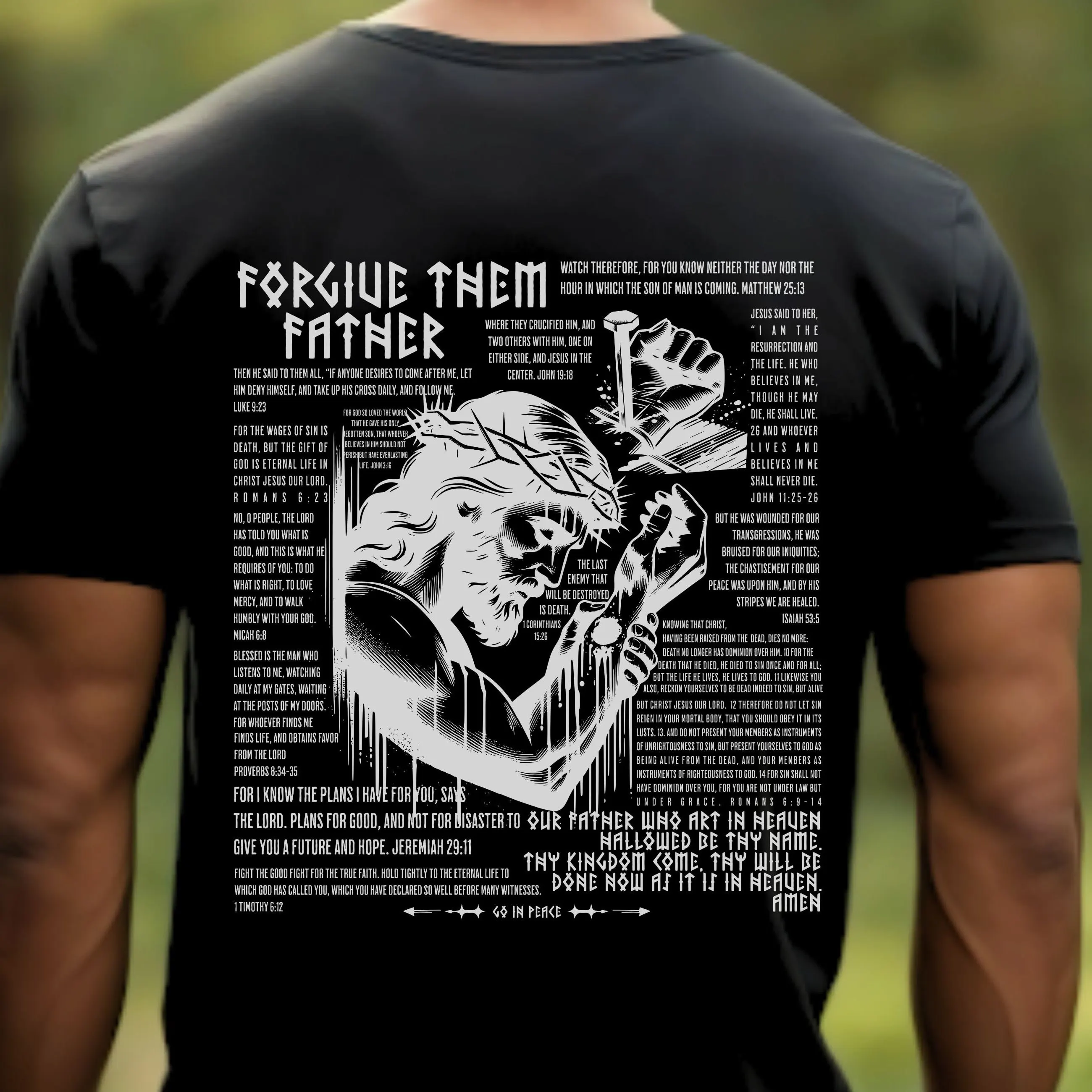 

Christian Religious Jesus Forgive Them Father Vintage Cotton T-shirt Men Women Gothic Rock Oversized T Shirts Tops Streetwear