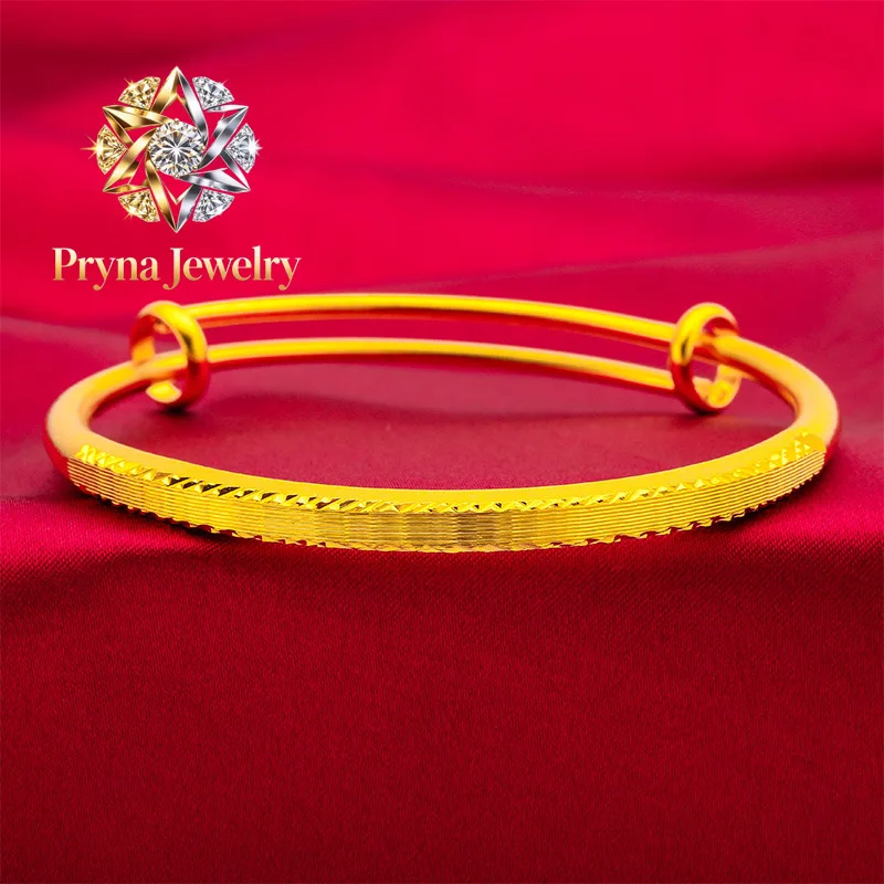 

Pryna Jewelry 24K gold bracelet AU999 push-pull design of full gold, mirror polished wide surface, luxurious and elegant, every