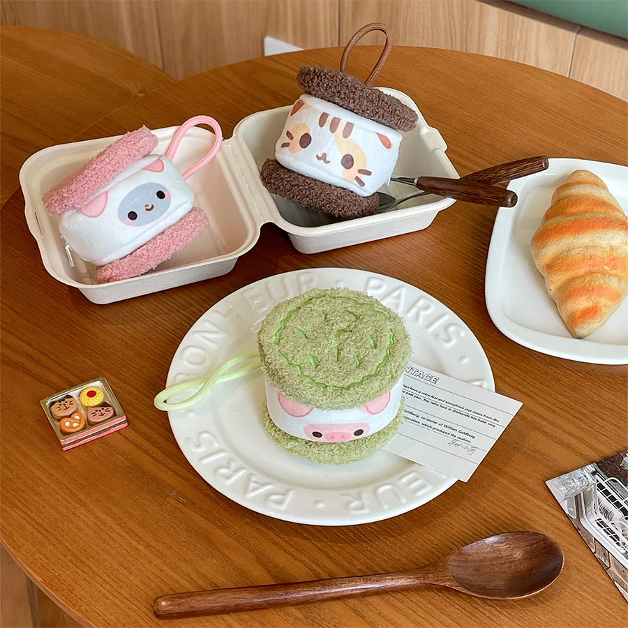 Cartoon Sandwich Cookie Shape Animal Plush Coin Purse Earphone Bag Lipstick Pouch Kids Coin Storage Bag