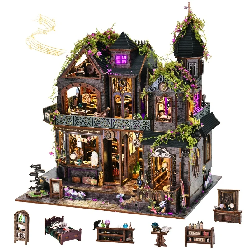 DIY hand-assembled building blocks Book Nook Kit Castle of Magic Wooden DIY Dollhouse Insert 3D Puzzle Decor for Gift