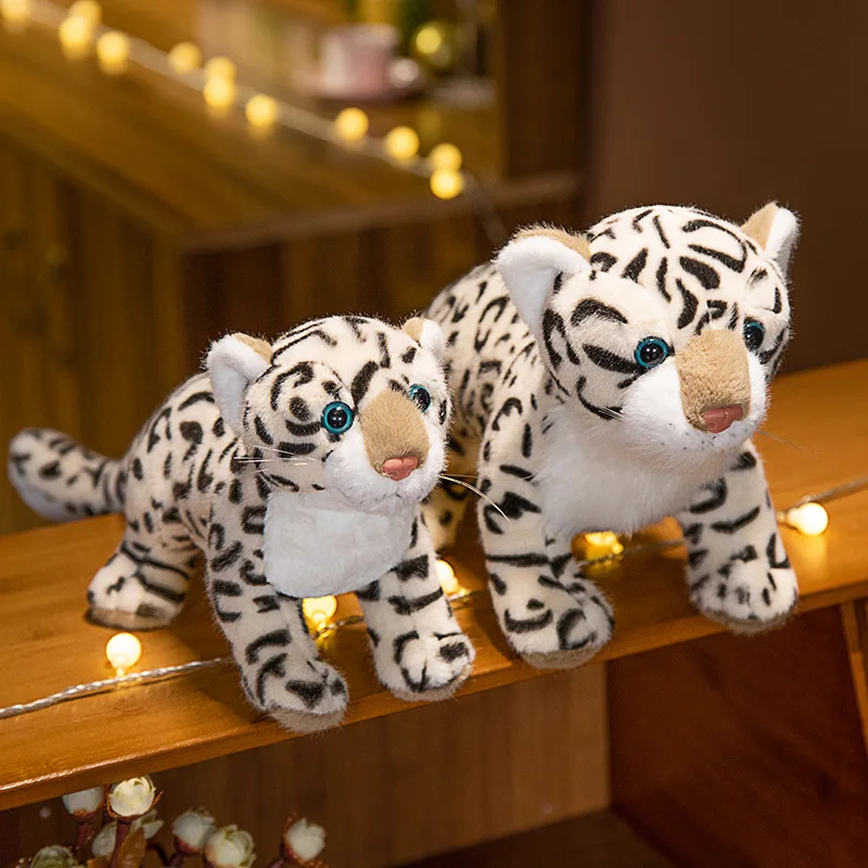 Kawaii imitação de neve leopardo brinquedo de pelúcia palmas anéis vida real dos desenhos animados animais bonecas recheadas leopardo pulseira tapa anéis