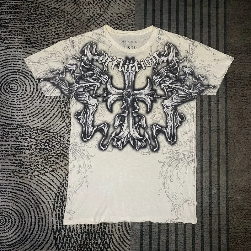 Y2K Red Affliction Cross Logo T Shirt Harajuku Skateboard Street