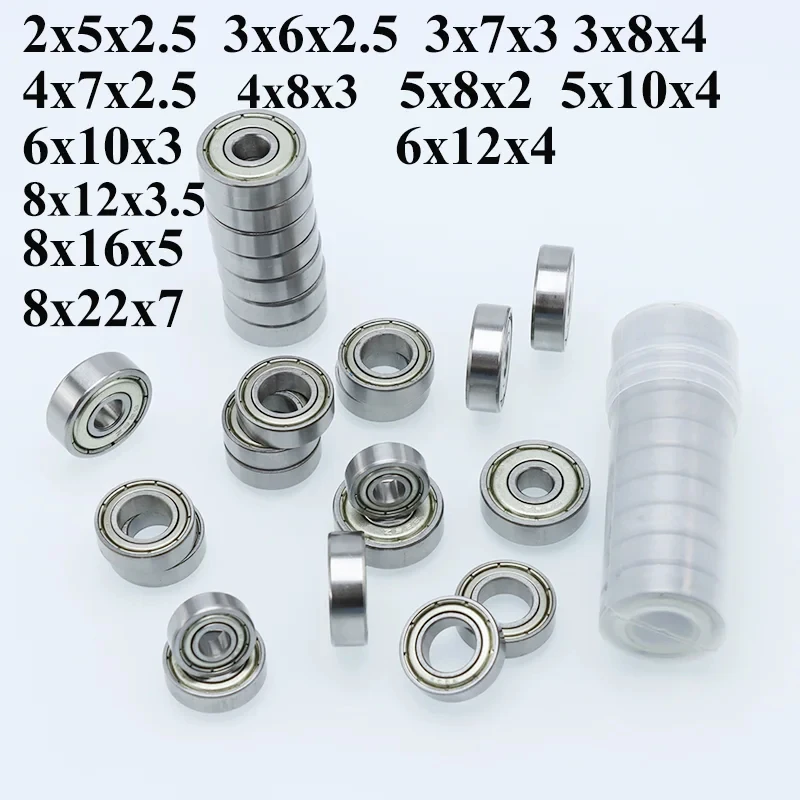 10pcs Mixed Size Miniature Ball Bearings 3x7x3 3x8x4 4x7x2.5 5x10x4 6x10x3 8x12x3.5 8x16x5 8x22x7 for Bike RC Car Toy 608 zz