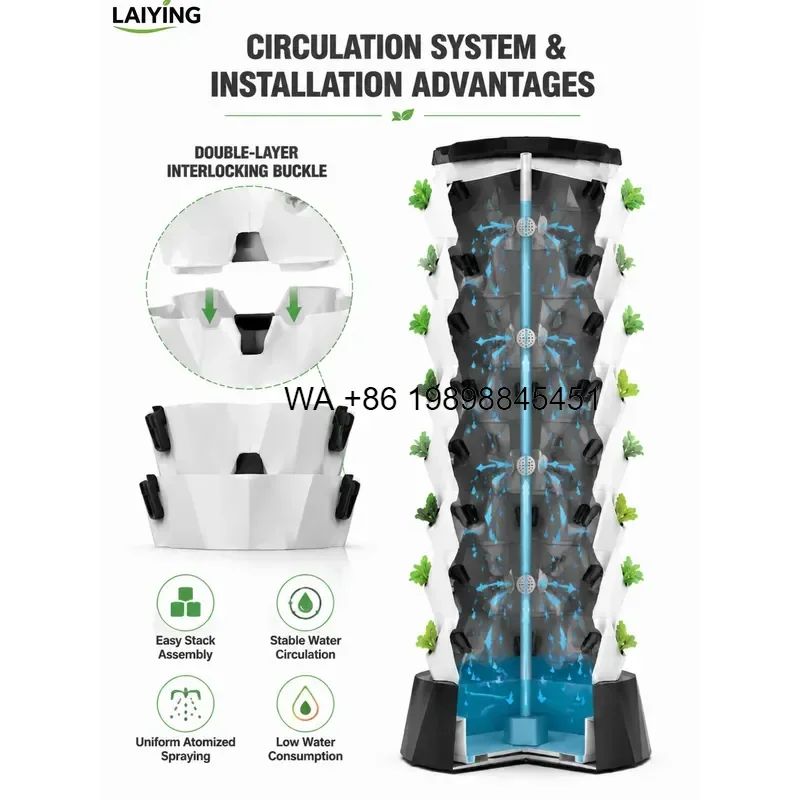 Wmwmnu Vertical Garden Tower Hydroponic System 10 Layer 80 Holes for Balcony Strawberry Soilless Cultivation Lightweight