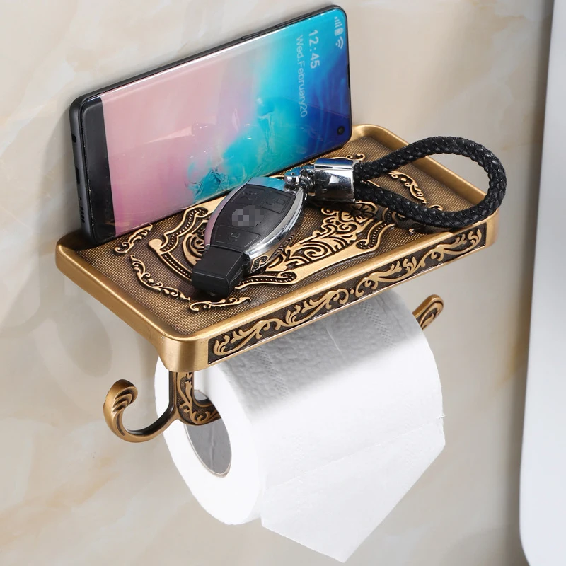 Toilet Paper Holder Wall Mounted Vintage Classic Bathroom Antique Brass Roll Tissue Box Bathroom Accessories