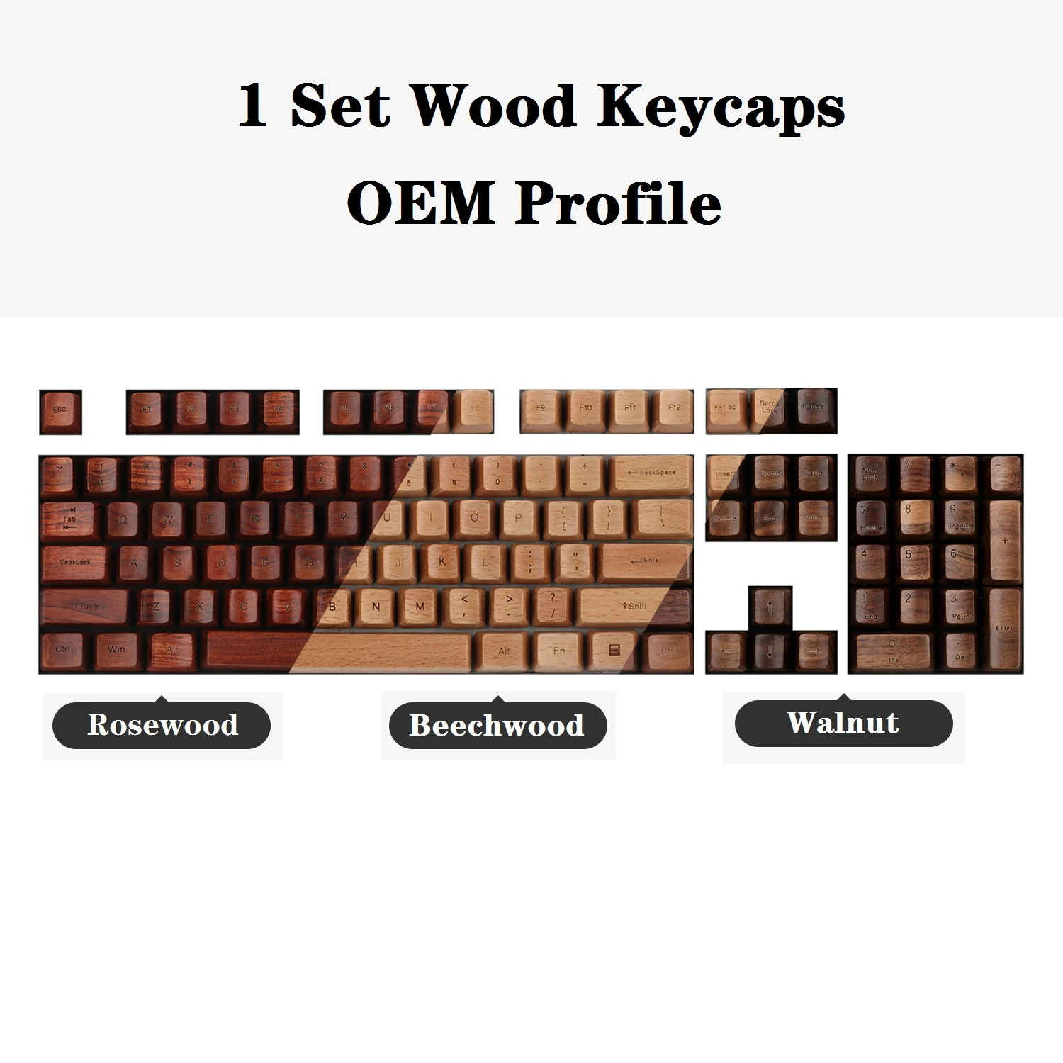 1 Set 61/87/104/108 Walunt Rosewood Beech Wood Keycaps OEM Profile For Mechanical Keyboard MX Switch 60% 75% 80% 98% Custom Keys