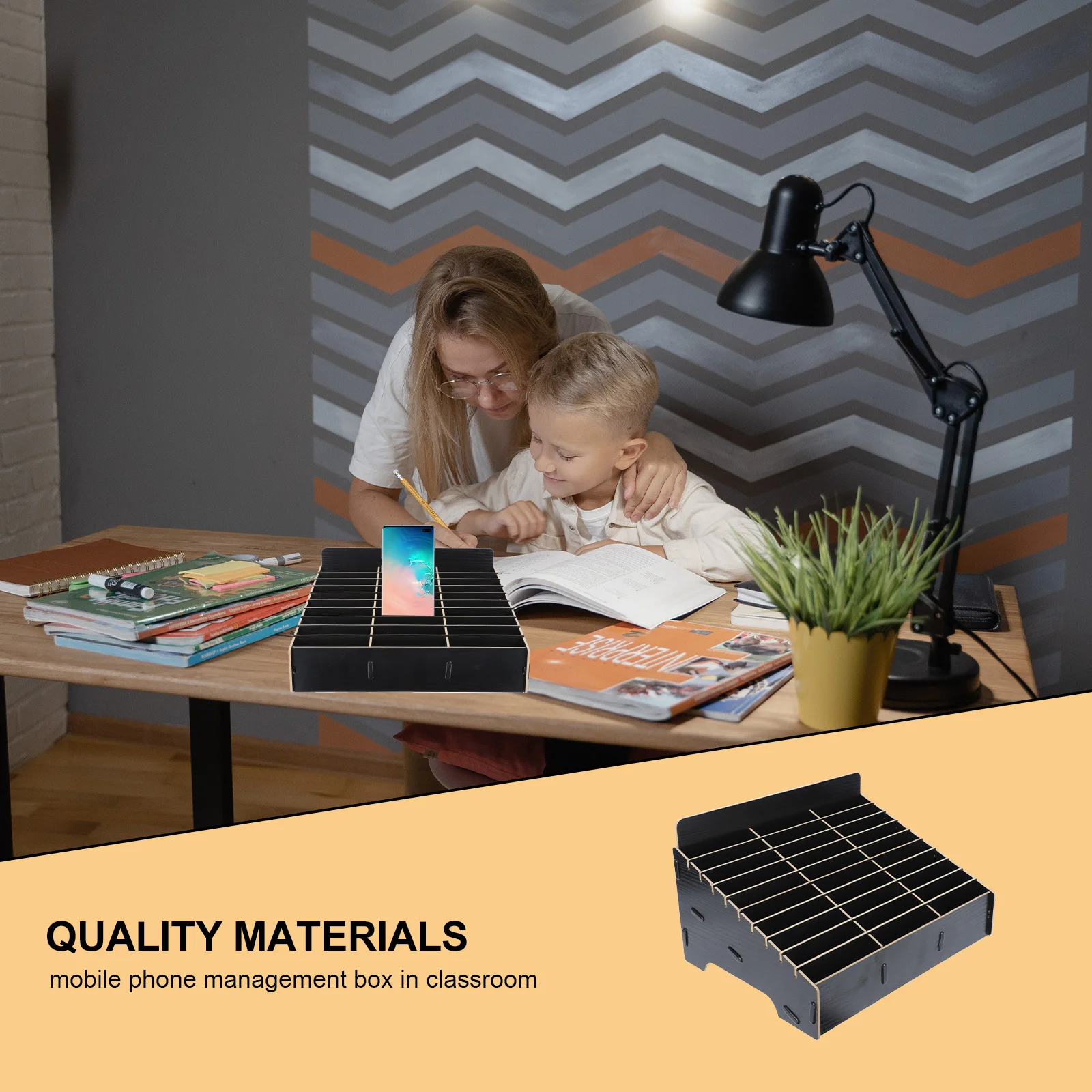 

1Pcs Wooden Phone Storage Box Multi-Grid Mobile Phone Organizing Box Temporary Storage Organizer for Classroom Meeting Room