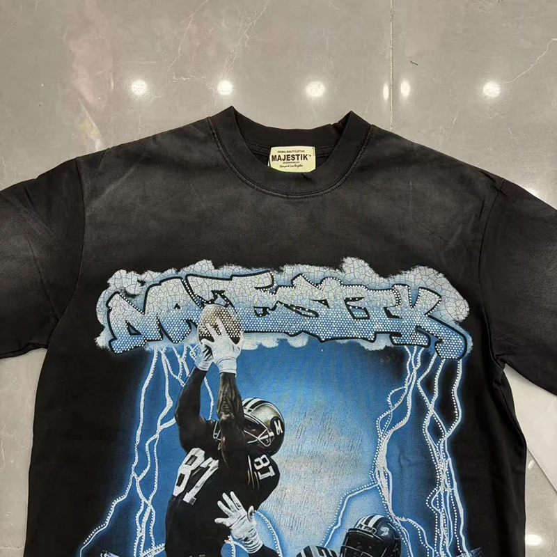 26ss New TRIPLE SEVENS American Football Vintage Printed T-shirt Summer Casual High Quality Men's Clothing