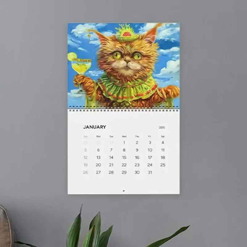 2025 القطط في حالة سكر التقويم مضحك القطط تحت عنوان غريب عمودي معلق جدار التقويم 12 شهرا جدول الأسرة مخطط المنظم