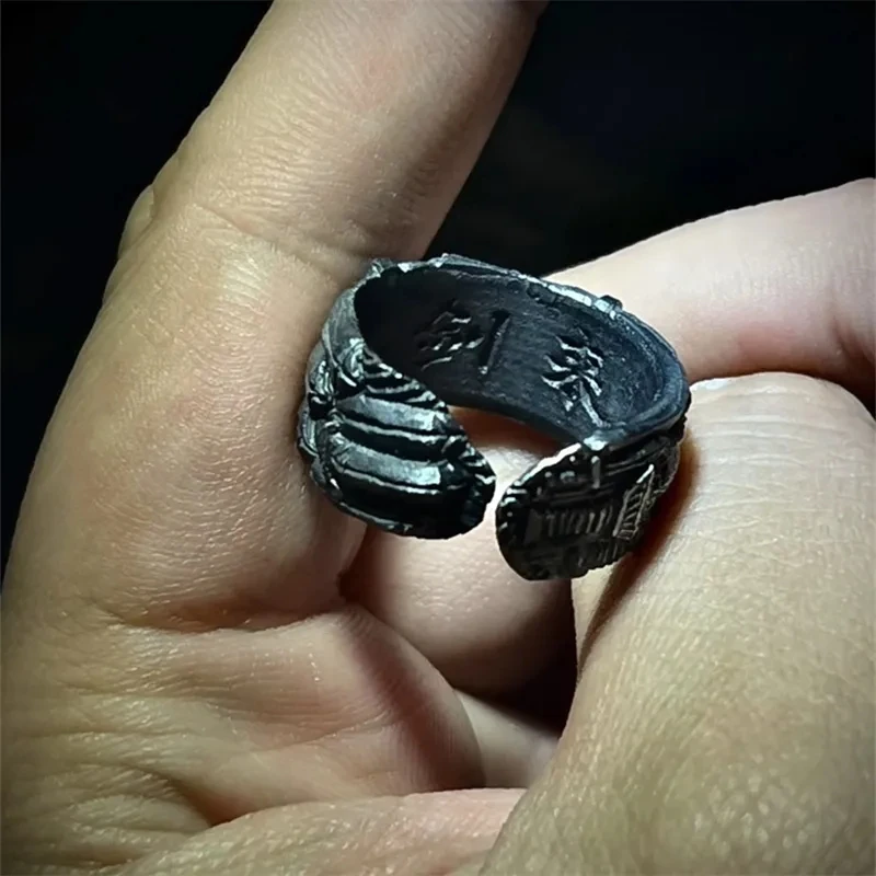 Taoism Style Retro Elegant Hero Carved Sword with Characters Ring Jewelry Unique Niche Retro High-end Opening Index Finger Ring