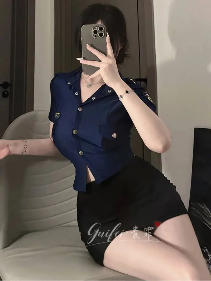 

Sexy Female Hot Short Two Piece Skirt Temptation Uniform Role Play Nightclub Set Secretary And Waiter Skirts Set Sexy POC4