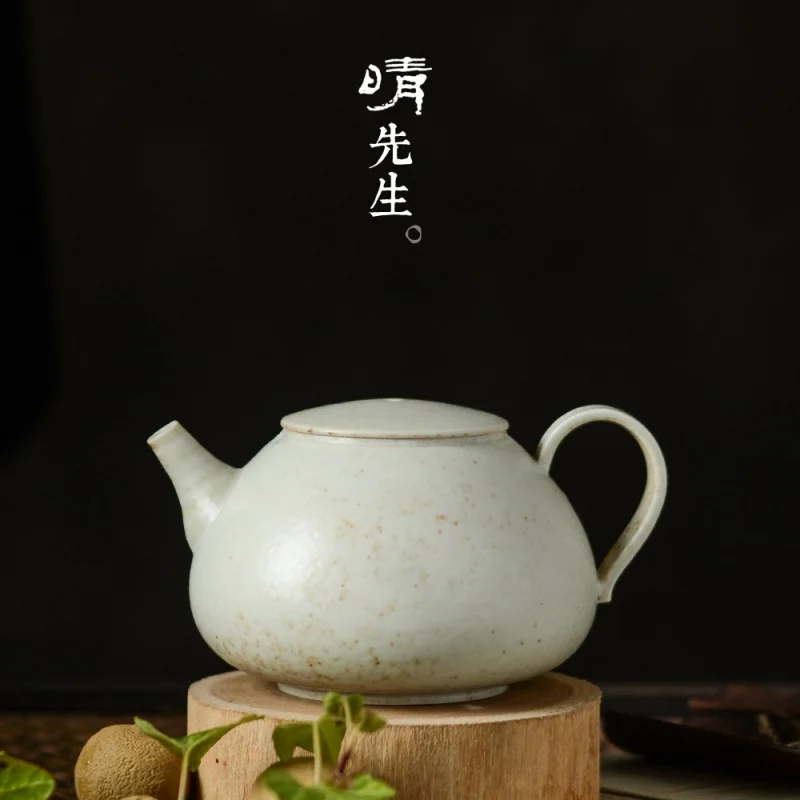 Jingdezhen Zhiye Handmade Bamboo Hat Cap Pot Japanese Retro Kung Fu Teapot Humanities Xi Shi Pot White Pottery Ancient Simplicit