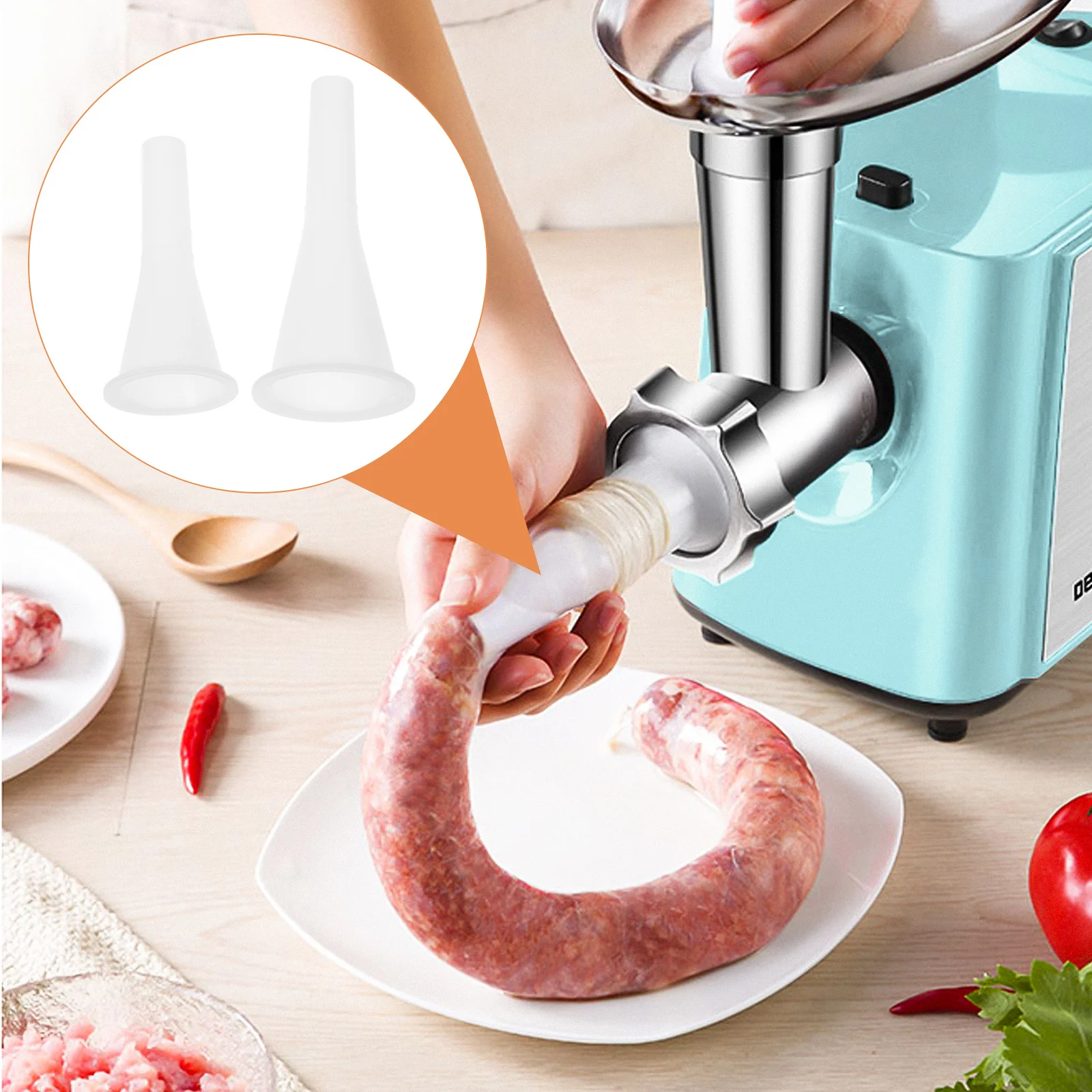 

2pcs Plastic Sausage Funnel Household Meat Tools Sausage Making Accessory Filler Tube Vertical Type Stuffer Pp Kitchen Bar