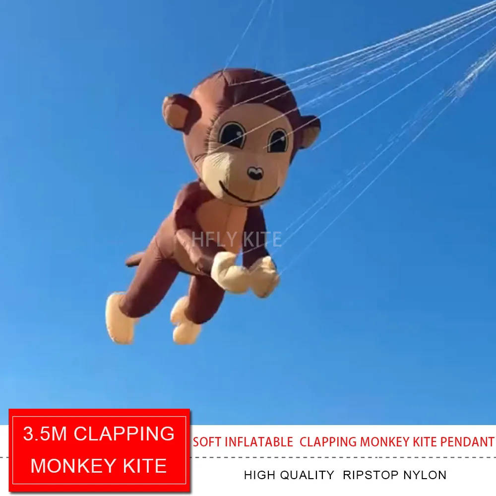 HFLY 신제품 3.5m 박수하는 원숭이 연줄 세탁물 성인용 고품질 립스탑 나일론 부드러운 동물 쇼 연 펜던트