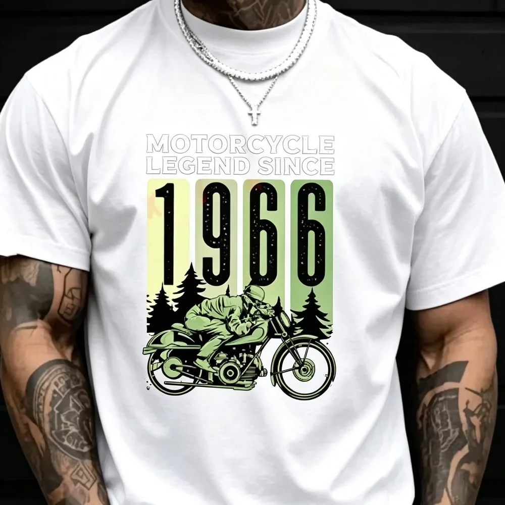 2026 New Hot Sale Men Vintage Rider Graphic Tee Motorcycle Legend Since 1966 Letter Print Short Sleeve Casual Tops