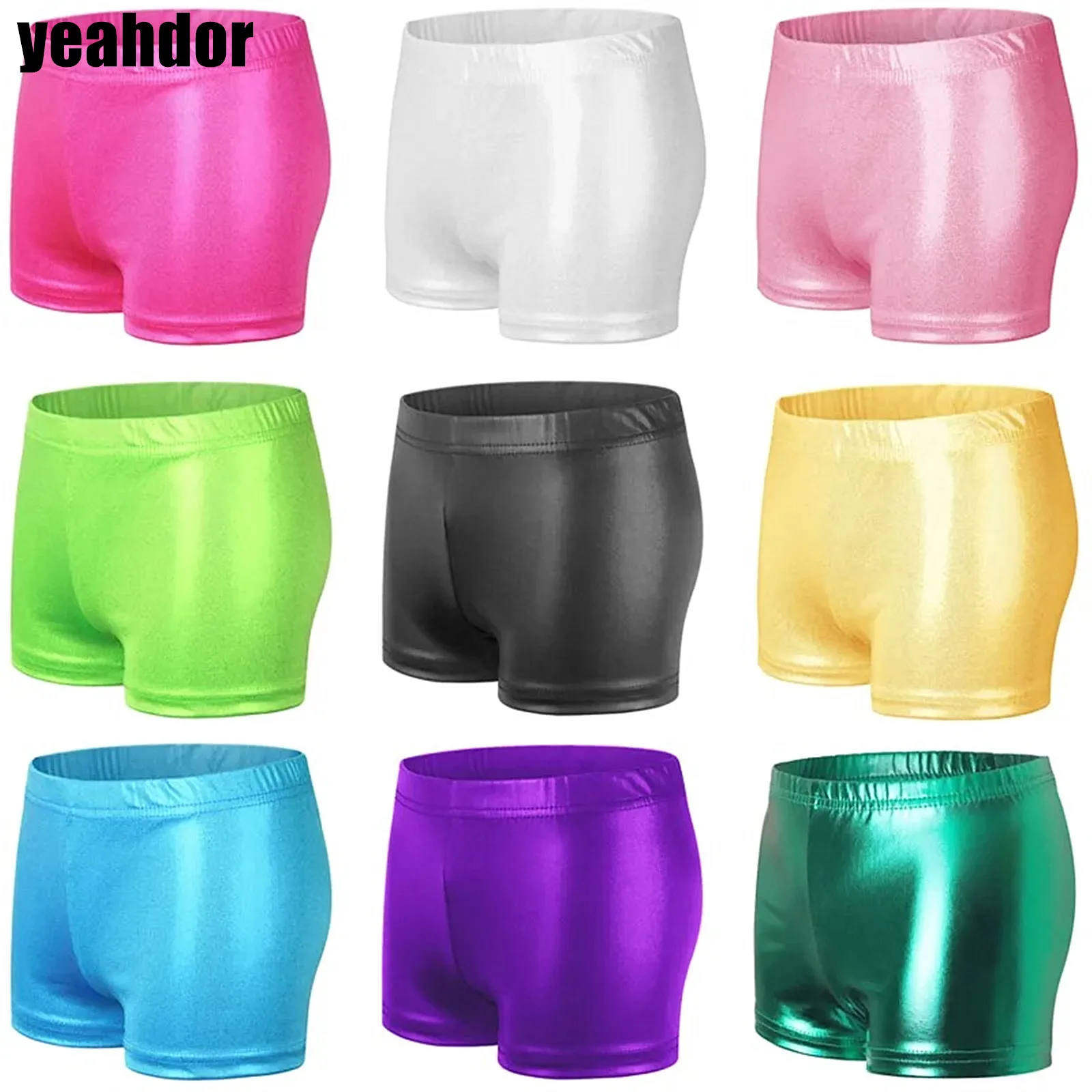 Pantalones cortos de baile brillantes para niñas, ropa bronceadora, pretina elástica, bóxer de Color sólido, parte inferior de baile