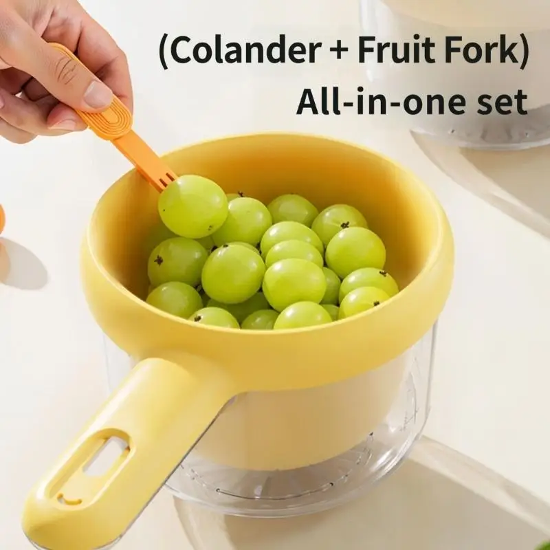 Produce Bowl with Measurement Marks and Handle Double Layer Drain Basket for Sink Washing and Vegetable Draining Use KXRE
