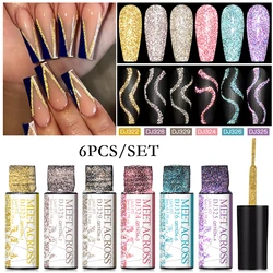 6Pcs Colorful Reflective Glitter Liner Nail Polish Kit Nail Art Sparkling Painting Gel Nail Polish UV Gelvarnishes For Nails