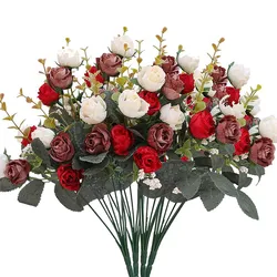 7 Forks 21 Heads Artificial Flowers Silk Rose High Quality Valentine Wreath Wedding Bouquet Home Arrangement Vase Window Sill