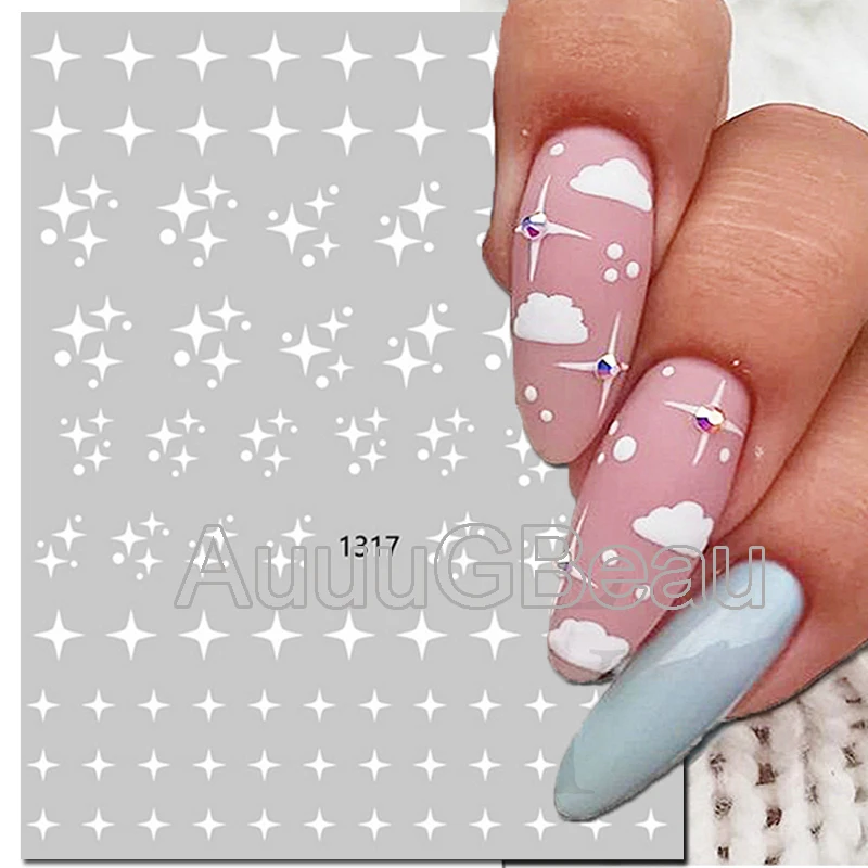 3d Nail Art Decals White Clouds Shining Stars Moon Adhesive Sliders Nail Stickers Decoration For Nail Manicure