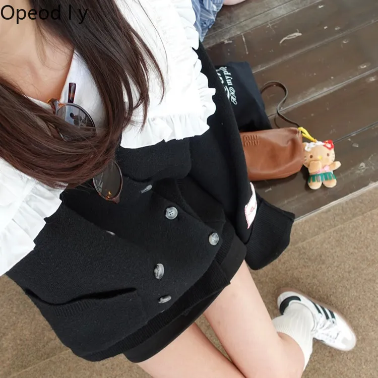 

Japanese Removable Lotus Leaf Large Lapel Double-breasted Loose Sweater Jacket Swomen's Fashion V-neck Knitted Sweater Cardigan