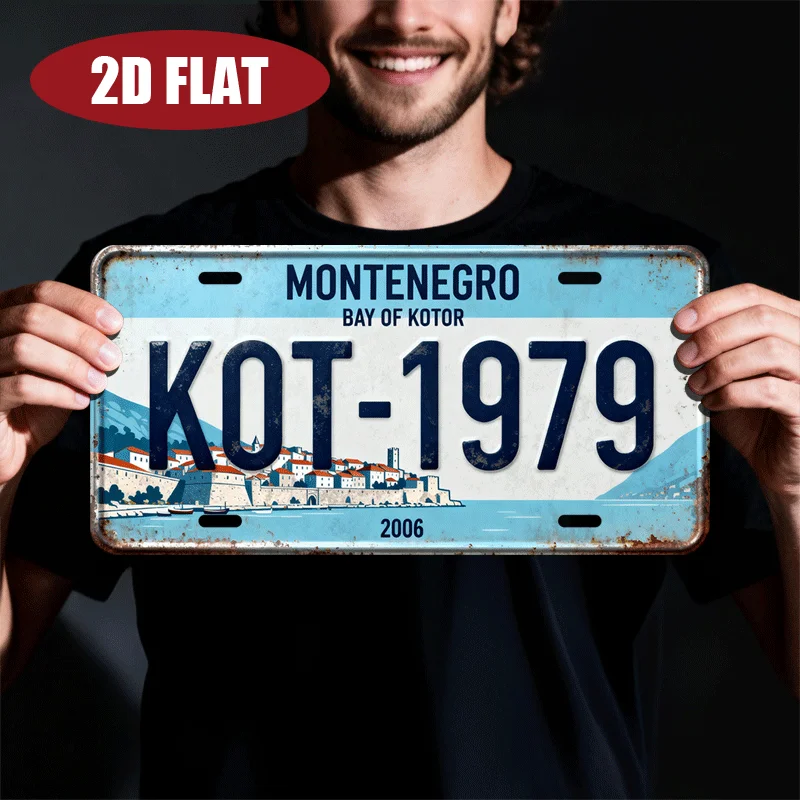 Letrero Metálico de Aluminio HD, Decoración de Pared Estilo Matrícula Vintage de la Bahía de Kotor, Montenegro, Arquitectura Histórica de Pueblo Costero Retro