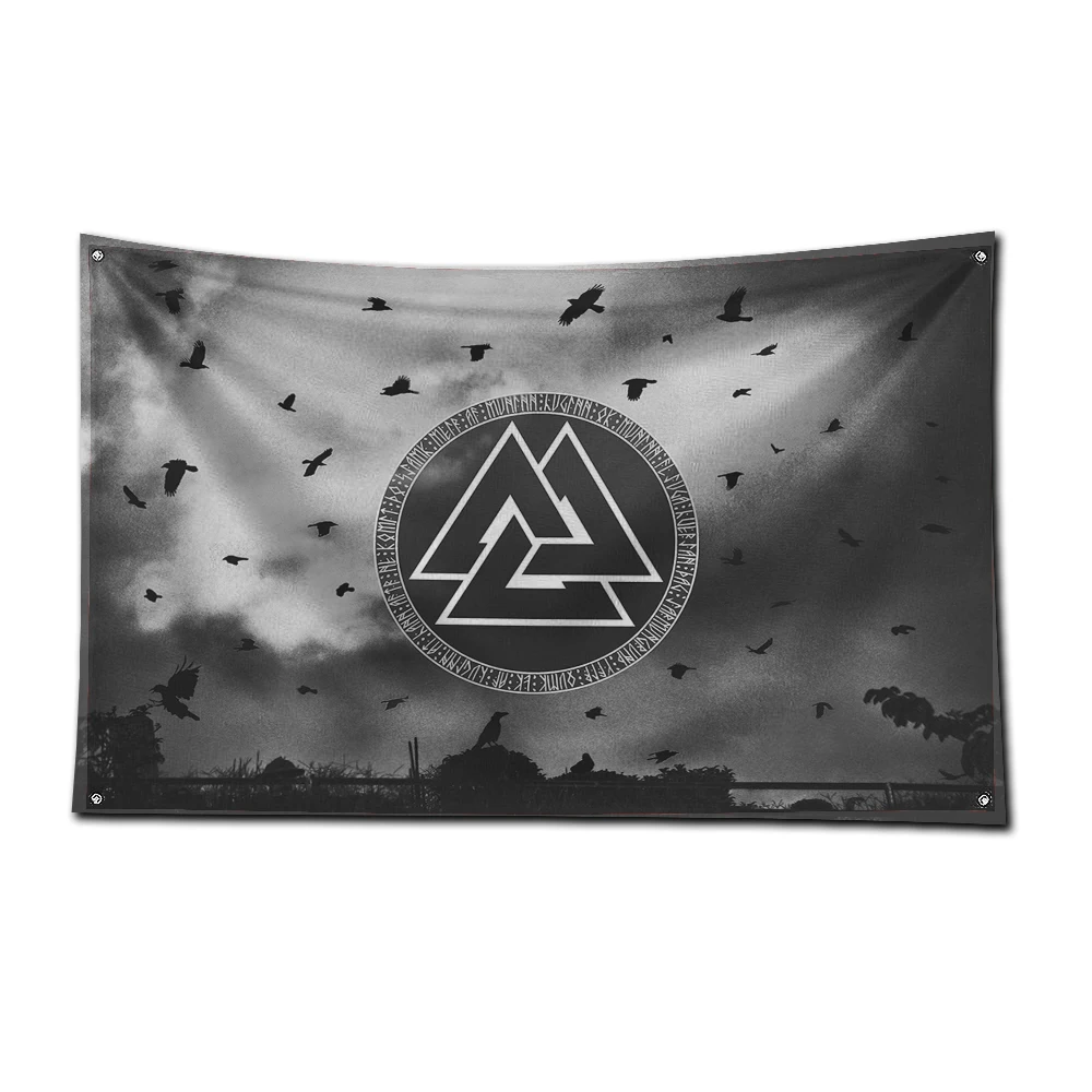 3x5 Ft Viking Nordic Mystical Symbol Flag Polyester Digital Printing Banner for Living Room Wall Art Out Door Decoration