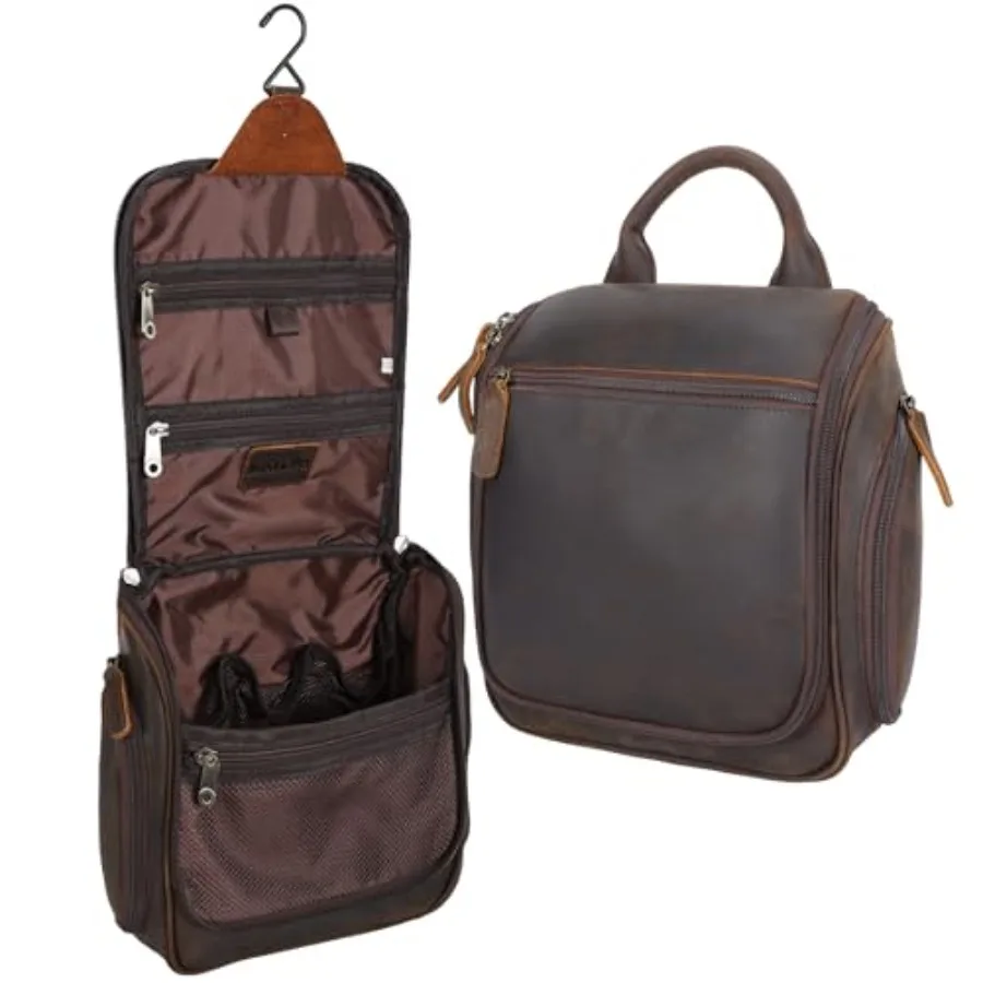 

Vintage Brown Leather Hanging Travel Toiletry Bag for Men Portable Expandable Camping Cosmetics Makeup Toiletries Organizer Wat