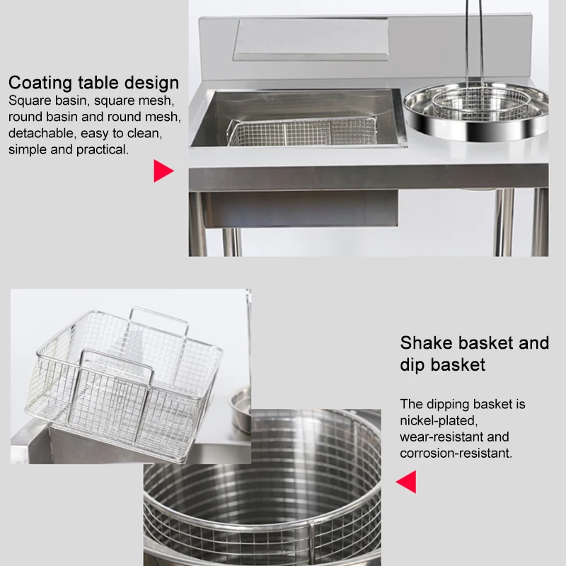 WK-800 Broodtafel Commerciële roestvrijstalen paneertafel Gebakken kip Broodmachine Burger Shop-apparatuur