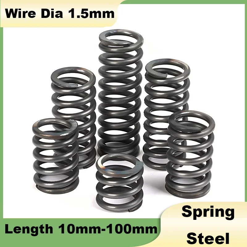 10Pcs Compression Spring 1.5mm Wire Diameter 10mm-100mm Length Spring Steel Pressure Small OD 8mm-12mm