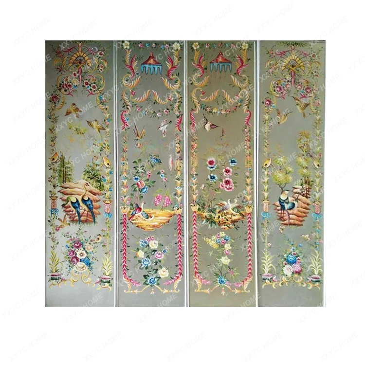 Hand Painted European Style Gold Foil Silver Foil Screen Entry Door Living Room Background Wall French Folding Screen