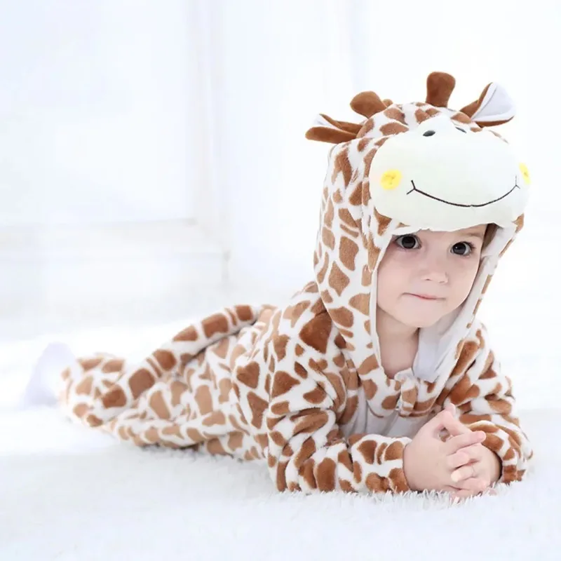 Winter Costume Animal Leopard /Giraffa /Monkey Newborn Baby Romper Boy Girl Infant Warm Clothes Outfit Hooded Overalls Jumpsuit