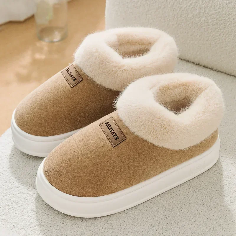 Furry Women Ankle Boots 2024 Winter Non-Slip Thicken Plush Slip-On Soft Sole Warm Cotton Shoes for Couples Platform Snow Boot