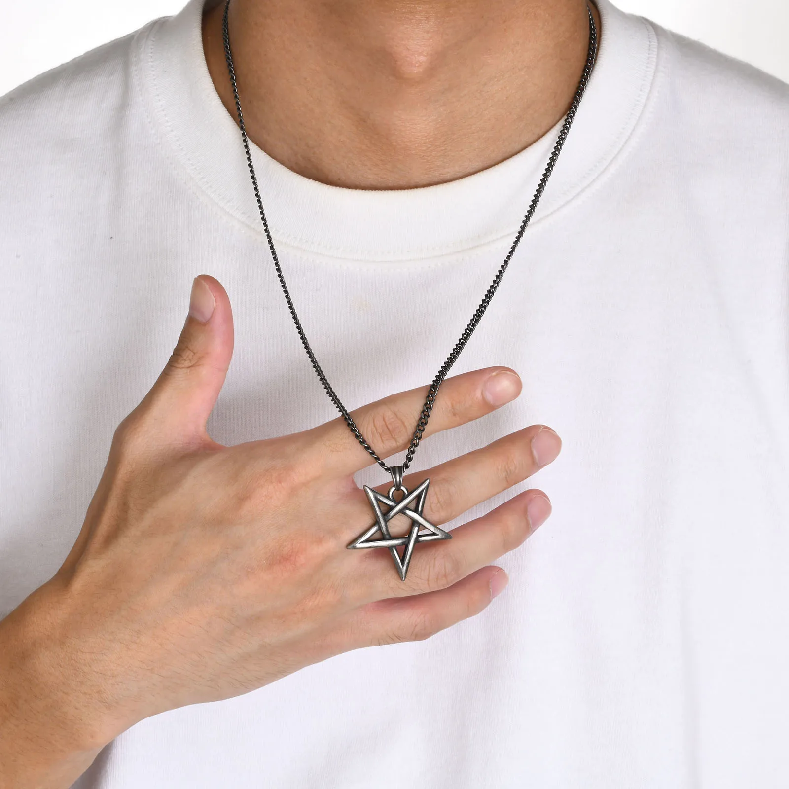 Herren Star von David Halsketten, wasserdichter Edelstahl Sechseck Anhänger Kragen, Retro Amulett Geschenke für ihn Schmuck – Detail 2